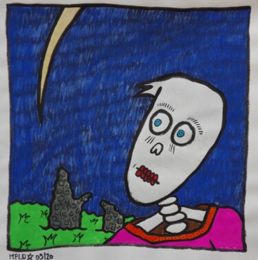 Dessin intitulée "Crâne à la Lune (sé…" par Laurent Mangepapier, Œuvre d'art originale, Encre