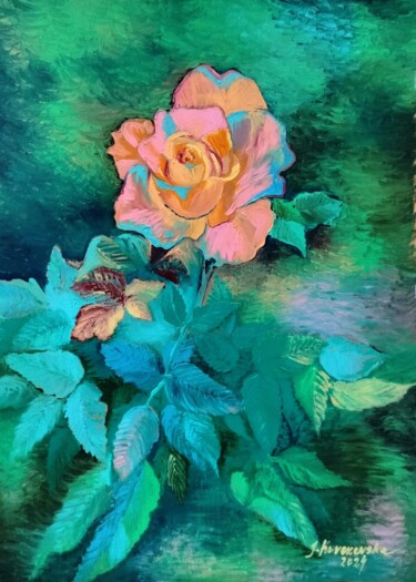 绘画 标题为“Róża z naszego ogro…” 由Justyna Kurczewska, 原创艺术品, 油