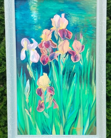 Pintura intitulada "Irysy z ogrodu Pani…" por Justyna Kurczewska, Obras de arte originais, Óleo