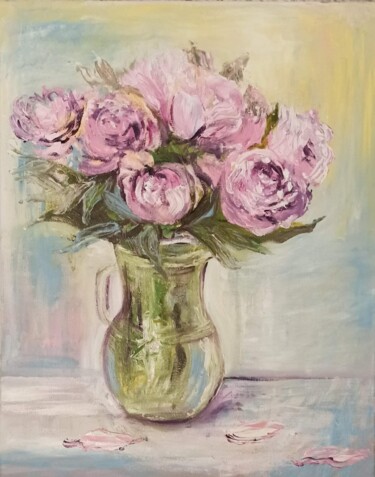 Pintura intitulada "Peonie" por Justyna Kurczewska, Obras de arte originais, Óleo