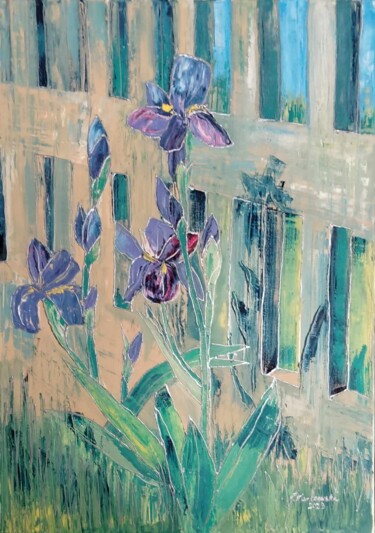 Pintura intitulada "Irysy z Ewy ogródka" por Justyna Kurczewska, Obras de arte originais, Óleo