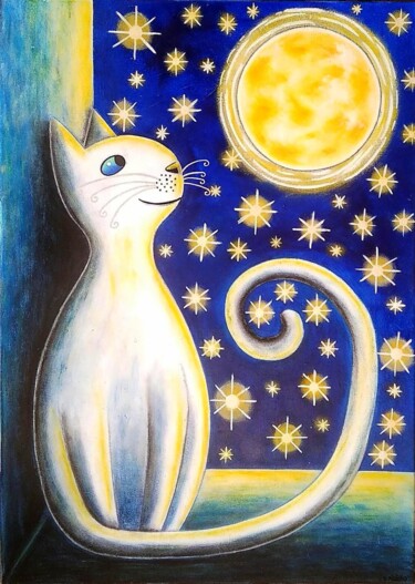 Peinture intitulée "Un regard vers la l…" par Sabrina Riggio, Œuvre d'art originale, Acrylique