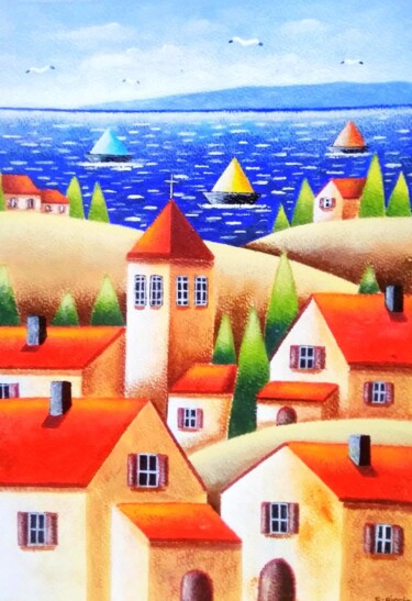 Bel été en mer Peinture intitulée "Bel été en mer" par Sabrina Riggio, Œuvre d'art originale, Acrylique