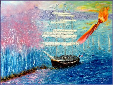 Massalia JO 2024 Peinture intitulée "Massalia JO 2024" par Monique Laville, Œuvre d'art originale, Huile Monté sur Châssis en bois