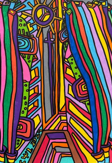 Drawing titled "Temple Guardian" by Christophe Verger-Lecocq, Original Artwork, Marker