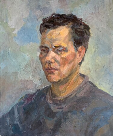 Painting titled "За компьютером" by Ludmila Cerednicenko, Original Artwork, Oil