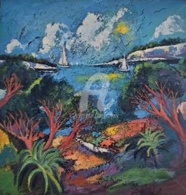 Peinture intitulée "Les voilers dans le…" par Milorv, Œuvre d'art originale, Huile