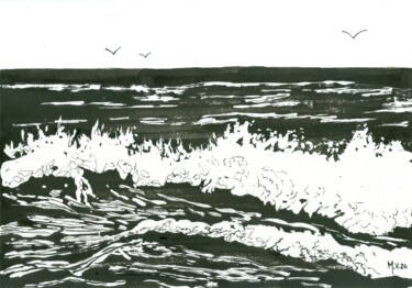 Tekening getiteld "La vague" door Michel Van Den Bogaerde, Origineel Kunstwerk, Inkt