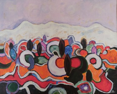 Peinture intitulée "Paysage méditerrané…" par Corine Jailin, Œuvre d'art originale, Acrylique Monté sur Châssis en bois