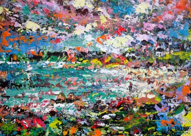 Pittura intitolato "Le bonheur bleu 4" da Nathalie Jaguin, Opera d'arte originale, Acrilico Montato su Pannello di legno