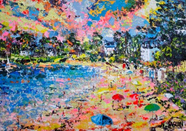 Pittura intitolato "Le bonheur bleu 5" da Nathalie Jaguin, Opera d'arte originale, Acrilico Montato su Pannello di legno