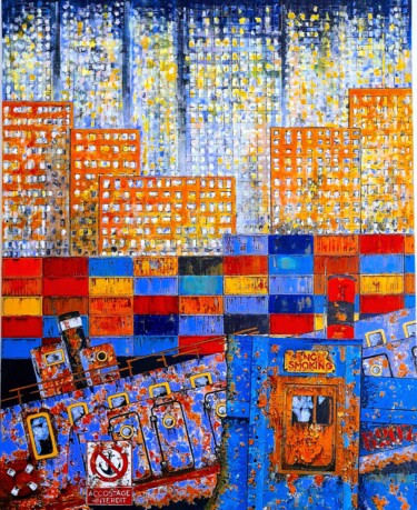 Painting titled "PORTUAIRE" by Christian Cacaly, Original Artwork, Acrylic Mounted on Wood Stretcher frame