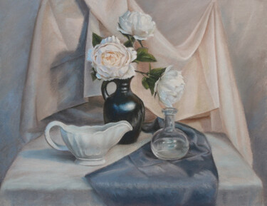 Still Life with Peonies Malerei mit dem Titel "Still Life with Peo…" von Sophie Marts, Original-Kunstwerk, Pastell