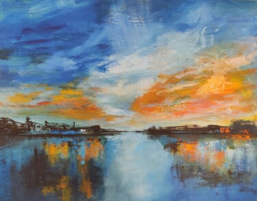 Le lac des couleurs Peinture intitulée "Le lac des couleurs" par Marie Line Robert, Œuvre d'art originale, Acrylique Monté sur Châssis en bois