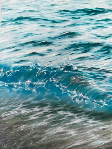 Painting titled "Cerulean serenity" by Valeria Ocean, Original Artwork, Oil Mounted on Wood Stretcher frame