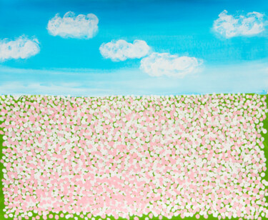 Spring meadow with pink and white flowers Peinture intitulée "Spring meadow with…" par Irina Afonskaya, Œuvre d'art originale, Acrylique