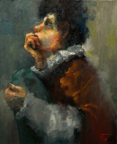 Painting titled "clear moon" by Pavel Filin, Original Artwork, Oil Mounted on Wood Stretcher frame