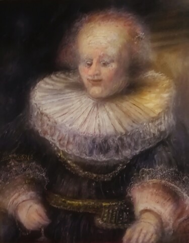 Painting titled "D'après Rembrandt,…" by Amazeigh Bouzékri, Original Artwork, Oil Mounted on Wood Stretcher frame