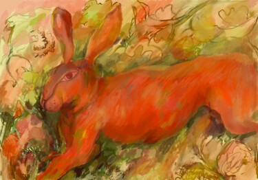 数字艺术 标题为“Fire Rabbit” 由Kseniia Kozhakhanova, 原创艺术品, 数字油画