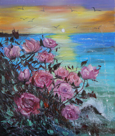 Ocean Blossoms Ζωγραφική με τίτλο "Ocean Blossoms" από Lilith Tonakanyan, Αυθεντικά έργα τέχνης, Λάδι Τοποθετήθηκε στο Ξύλινο φορείο σκελετό