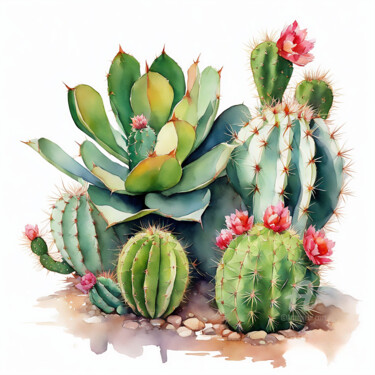Цифровое искусство под названием "Succulents and cact…" - Anna Russo, Подлинное произведение искусства, Цифровая живопись