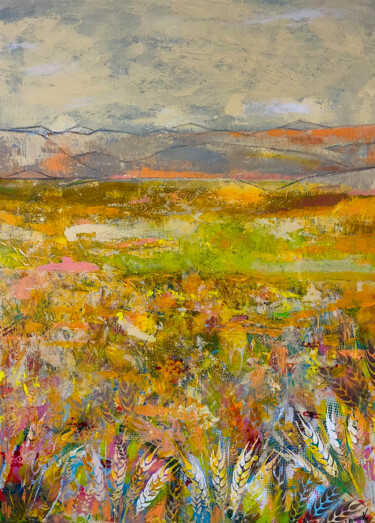 Картина под названием "yellow landscape" - Vainunska Jacques, Подлинное произведение искусства, Акрил Установлен на Деревянн…