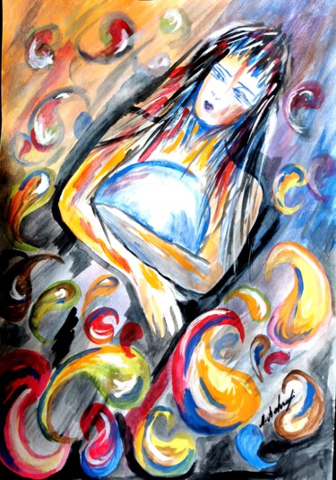 Peinture intitulée "Moon in my arms" par Mansoureh Ashrafi, Œuvre d'art originale, Acrylique