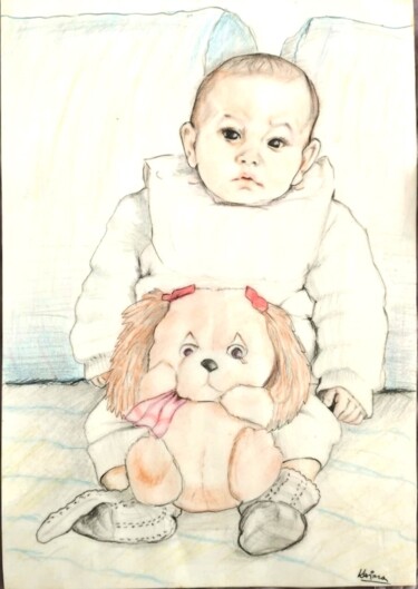 图画 标题为“LE BEBE ET SA PELUC…” 由Karima Cresp, 原创艺术品, 孔戴