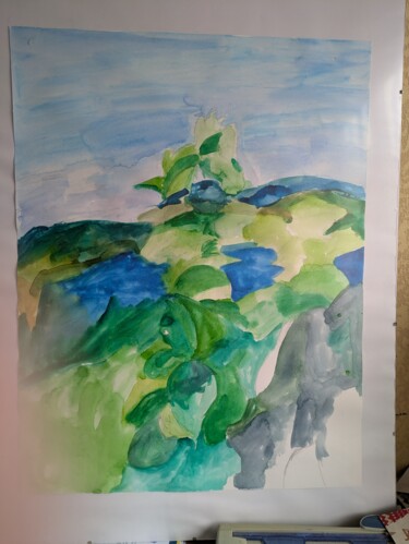 Painting titled "Couleurs  paysage" by Isabelle Pons, Original Artwork, Acrylic Mounted on Other rigid panel