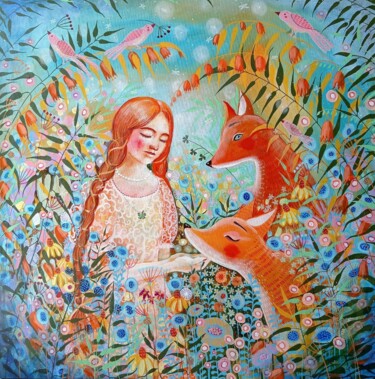 Painting titled "Прикосновение" by Ulia Potasova Vostrikova, Original Artwork, Acrylic Mounted on Wood Stretcher frame
