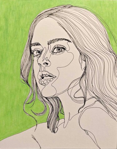 Рисунок под названием "Portrait de femme v…" - Sandrine Borgniet, Подлинное произведение искусства, Карандаш