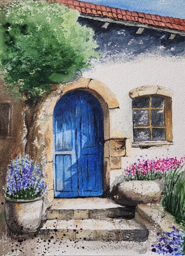 Drawing titled "Blue" by Nataliya Gulina, Original Artwork, Watercolor