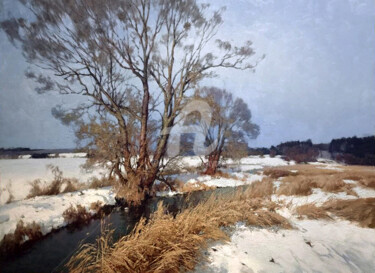 Painting titled "Thaw on Spring River" by Yuri Pryadko, Original Artwork, Oil
