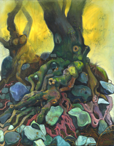 Painting titled "''Struggle''1" by Raffi Ghazaryan, Original Artwork, Oil Mounted on Wood Stretcher frame