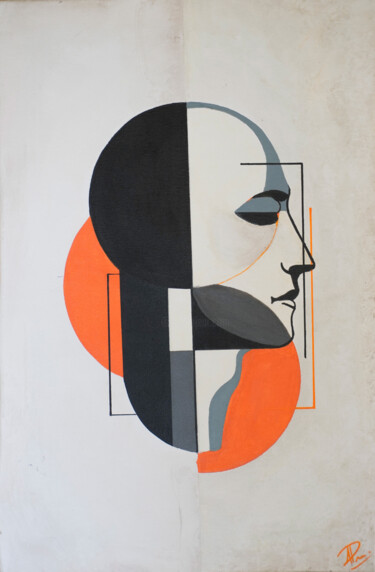 Schilderij getiteld "Hinter der Maske" door Angie Parker, Origineel Kunstwerk, Acryl Gemonteerd op Frame voor houten brancard
