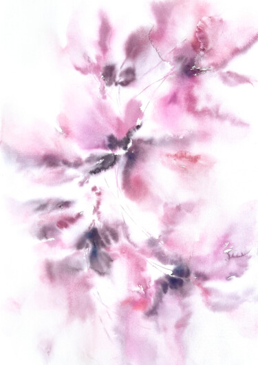 "Pink abstract flowe…" başlıklı Tablo Olya Grigorevykh tarafından, Orijinal sanat, Suluboya