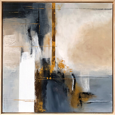 Abstraction Beige and gray-blue hues.Gold bronze accents Fra Painting titled "Abstraction Beige a…" by Tatiana Malinovscaia, Original Artwork, Acrylic