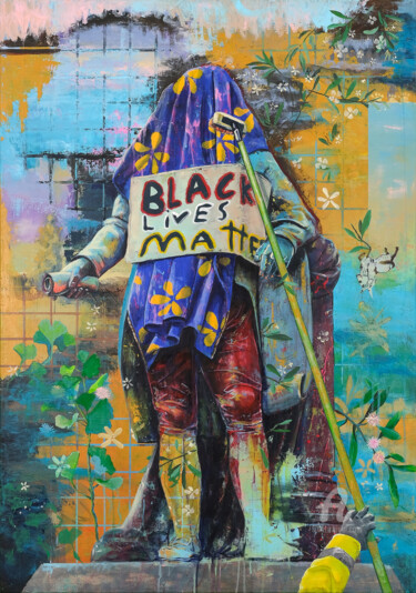Blaue Bohne am Tellerrand Pittura intitolato "Blaue Bohne am Tell…" da Carolin Okon, Opera d'arte originale, Acrilico Montato su Telaio per barella in…