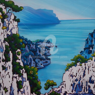 Peinture intitulée "Calanque, calme, et…" par Gwendoline Pieters, Œuvre d'art originale, Huile Monté sur Châssis en bois