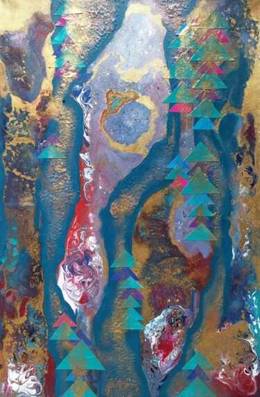 Painting titled "Streaming 5" by Lynda Rosemarie Stevens, Original Artwork, Collages