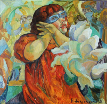 Girl in a red dress #2 Pittura intitolato "Girl in a red dress…" da Marina Podgaevskaya, Opera d'arte originale, Olio