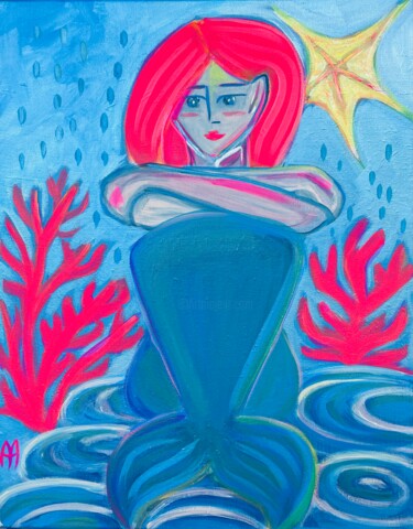 Painting titled "La Sirène" by Aurelie Assemat, Original Artwork, Acrylic Mounted on Wood Stretcher frame