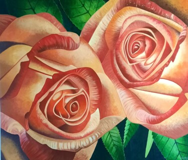 Ζωγραφική με τίτλο "Blossom Roses" από Lauragreenart, Αυθεντικά έργα τέχνης, Ακρυλικό Τοποθετήθηκε στο Ξύλινο φορείο σκελετό