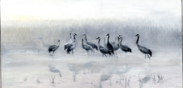 herons at sunrise 绘画 标题为“herons at sunrise” 由Tabimory, 原创艺术品, 油