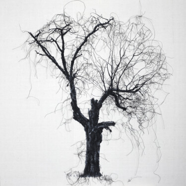 Textile Art titled "L'épouvantail" by Odile Guichard, Original Artwork, Embroidery Mounted on Wood Stretcher frame