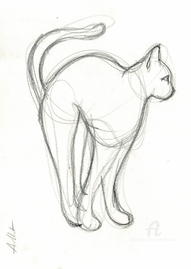 Dessin intitulée "Chat-A-008" par Alliet-Delacroix, Œuvre d'art originale, Crayon