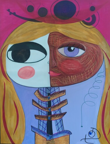 Peinture intitulée "Femme oeil araignée" par Dominique De Roo, Œuvre d'art originale, Acrylique