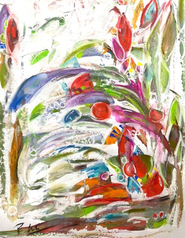Composition florale et vegetale Painting titled "Composition florale…" by Regine Blot, Original Artwork, Acrylic Mounted on Wood Panel