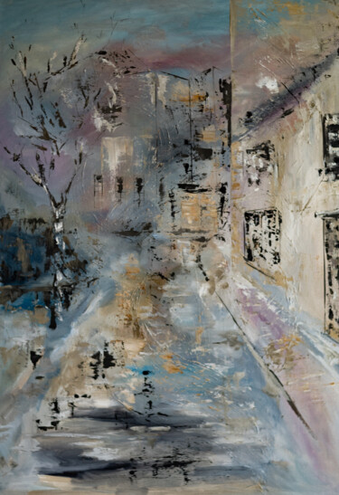 Painting titled "Landscape urban abs…" by Katrin Gergert, Original Artwork, Oil Mounted on Wood Stretcher frame