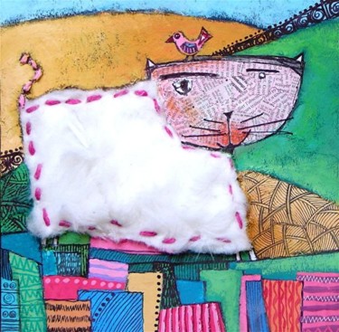 Peinture intitulée "PETIT CHAT BLANC" par Catherine Suchocka, Œuvre d'art originale